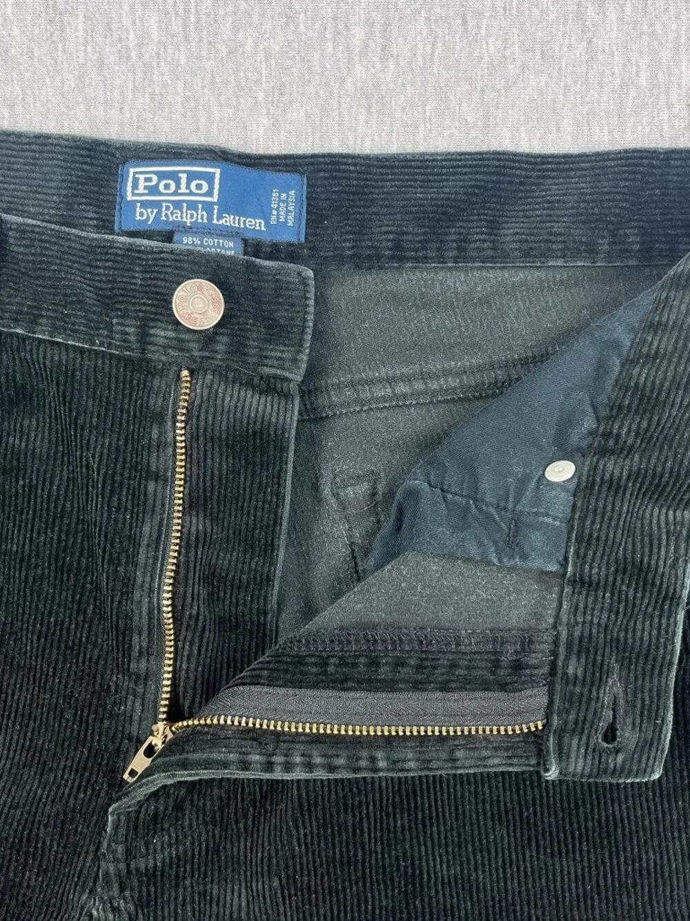 Vintage Polo Ralph Lauren Corduroy Pants Mens 34R (34x31) Black Wide Wale NICE